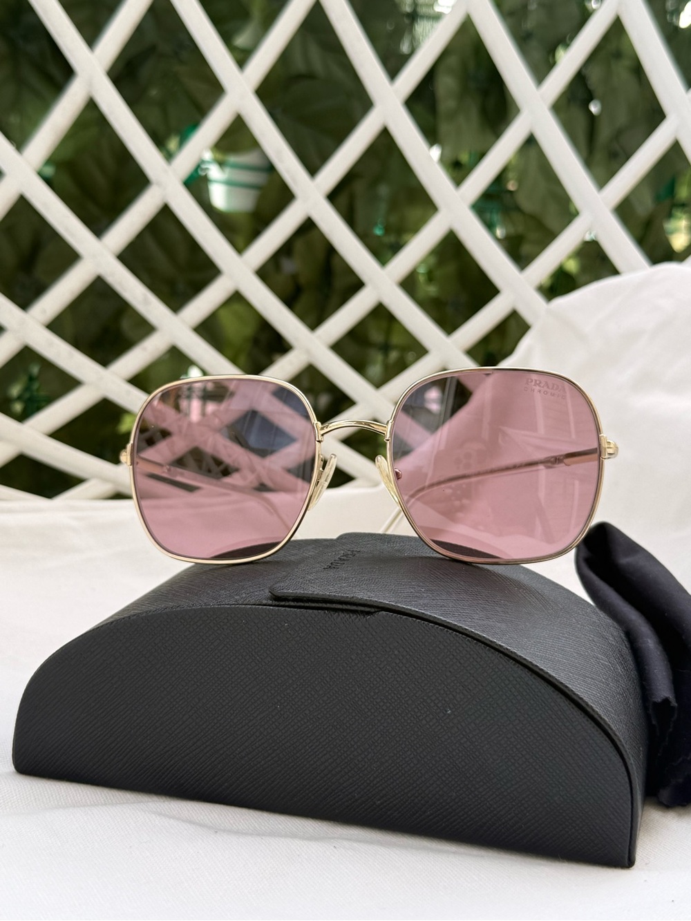 Prada Gold Frame Pink Lens Photochromic Women's Sunglasses